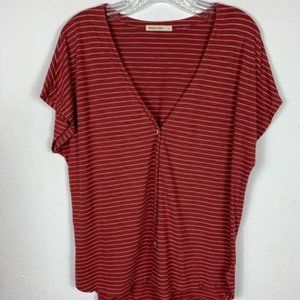 Marine Layer | Red Striped Short Sleeve Button Top